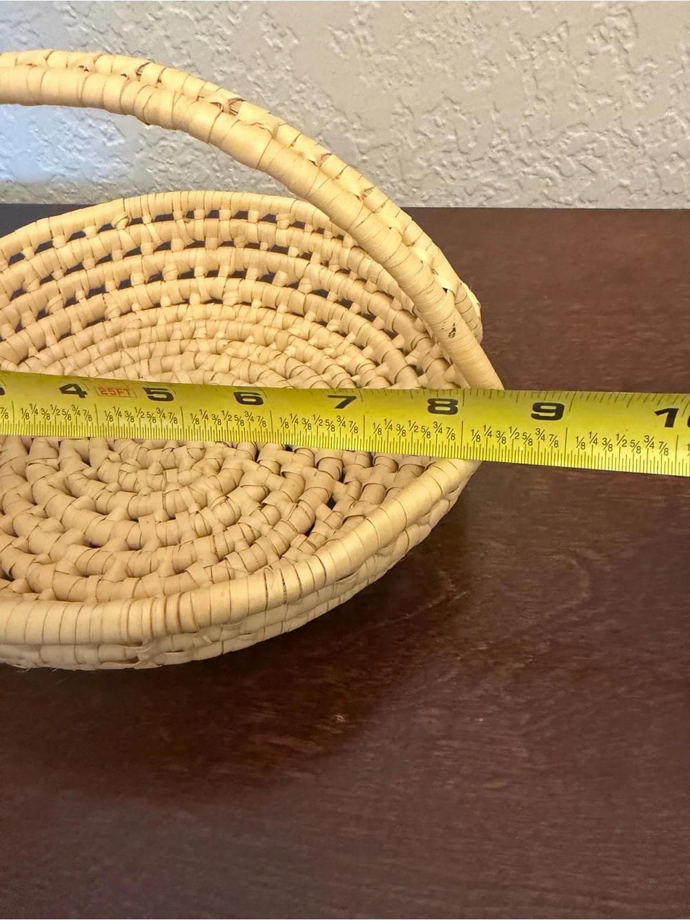 Handmade Sweetgrass Hand Woven Coiled Low Round Basket Tray With Top Handle 8”